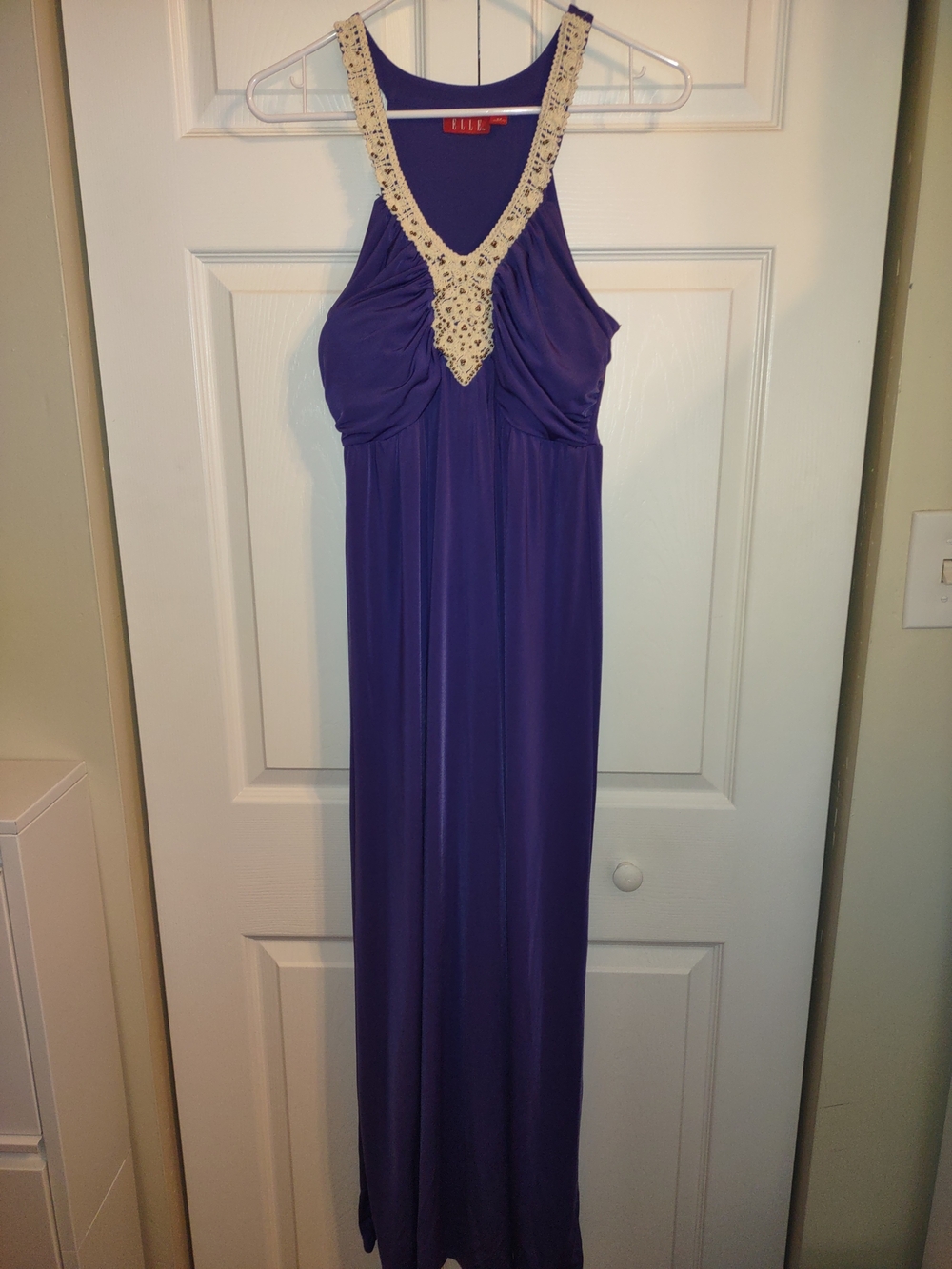 Elle Deep Purple Maxi Dress with Cream Crochet Trim